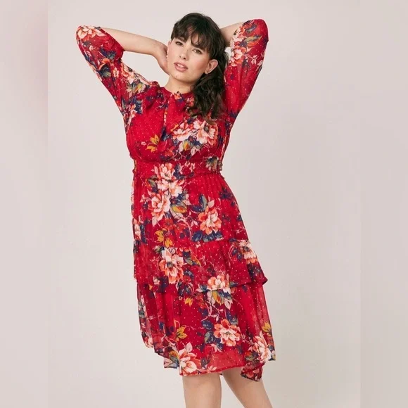 FIGUEROA & FLOWER Floral Print Red Midi Dress Size 2X NWT - Picture 4 of 16